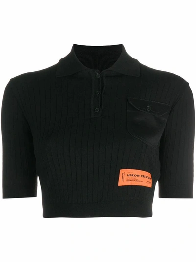 Shop Heron Preston Women's Black Viscose Polo Shirt
