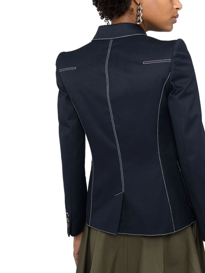 Shop Alexander Mcqueen Women's Blue Cotton Blazer