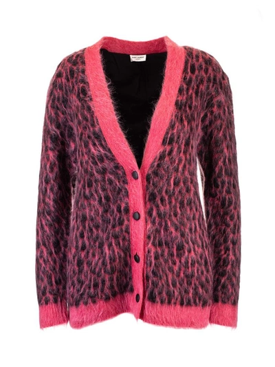 Shop Saint Laurent Women's Fuchsia Wool Cardigan In Pink