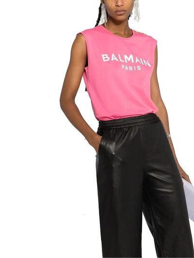 Shop Balmain Fuchsia Tank Top