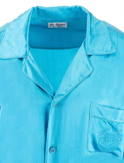 Shop Balenciaga Women's Light Blue Silk Shirt
