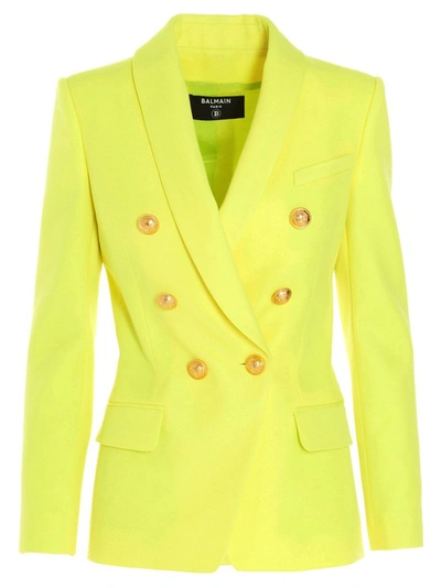 Shop Balmain Women's Yellow Wool Blazer
