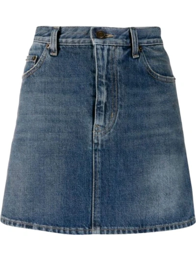 Shop Saint Laurent Women's Light Blue Cotton Skirt