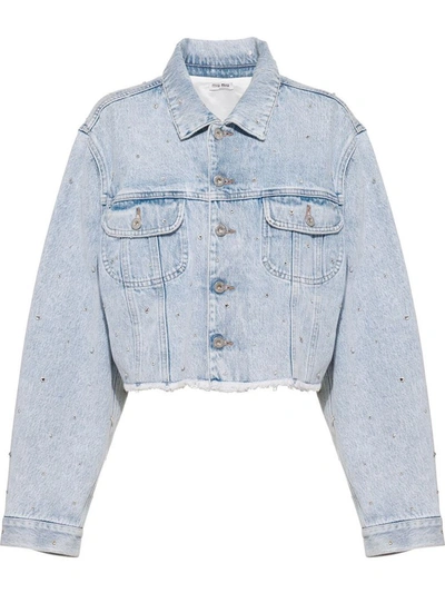 Shop Miu Miu Women's Light Blue Cotton Outerwear Jacket