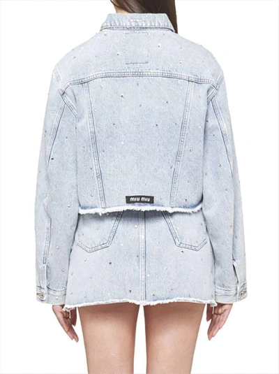 Shop Miu Miu Women's Light Blue Cotton Outerwear Jacket