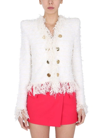 Shop Balmain Women's White Viscose Jacket
