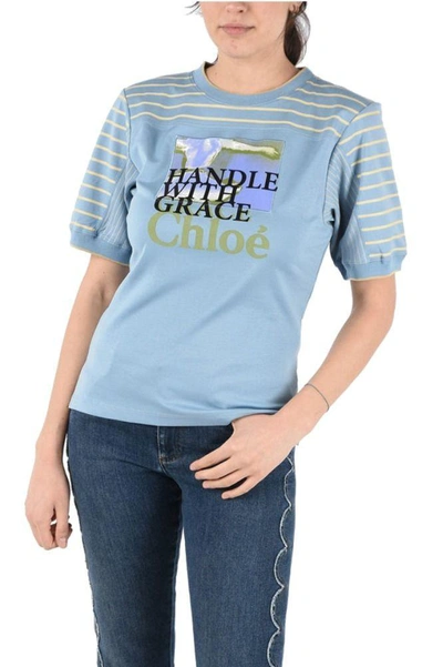 Shop Chloé Women's Light Blue Cotton T-shirt