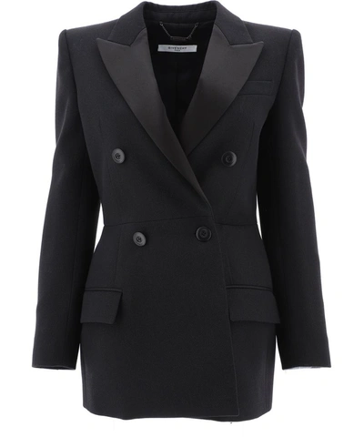 Givenchy Double-breasted Satin-trimmed Wool-blend Twill Blazer In Black