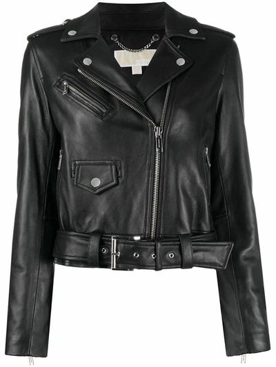 Shop Michael Kors Women's Black Leather Outerwear Jacket