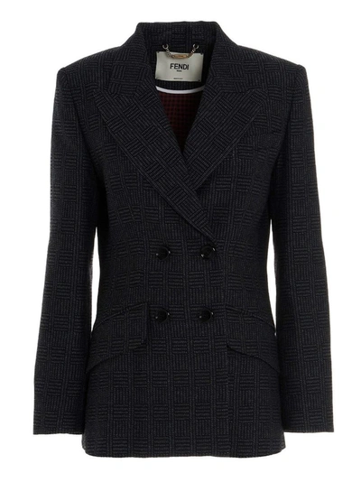 Shop Fendi Women's Blue Wool Blazer