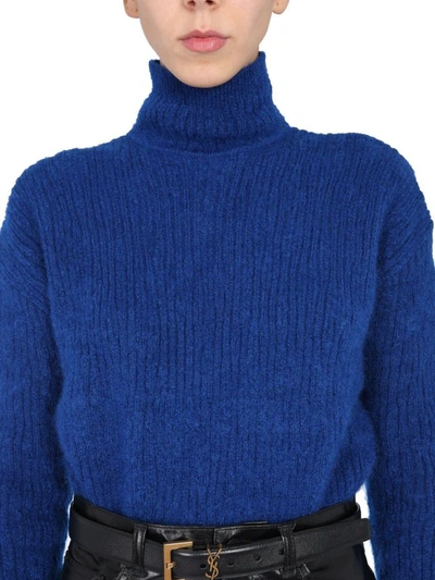 Shop Saint Laurent Women's Blue Wool Sweater