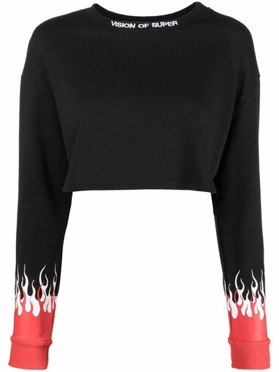 Shop Vision Of Super Women's Black Cotton Sweatshirt