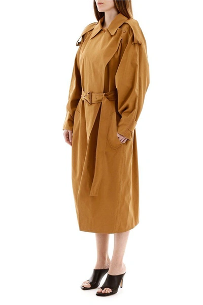 Shop Bottega Veneta Women's Brown Cotton Trench Coat