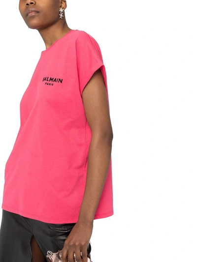 Shop Balmain Women's Fuchsia Cotton T-shirt