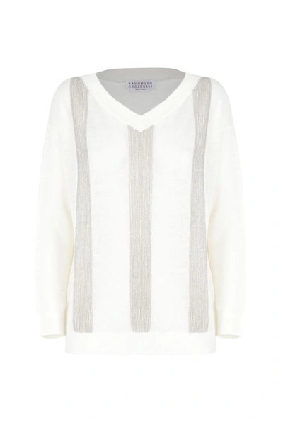 Shop Brunello Cucinelli Women's White Linen Sweater