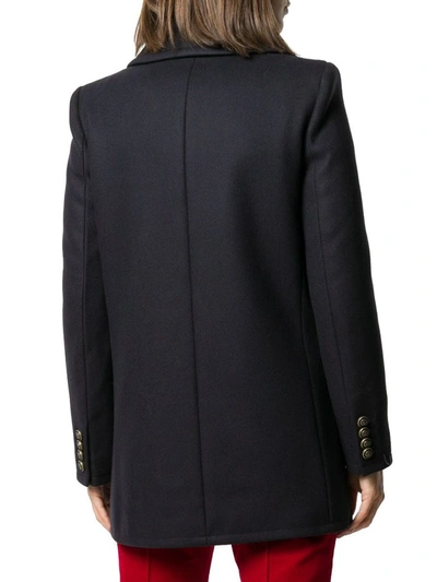Shop Saint Laurent Women's Blue Wool Coat