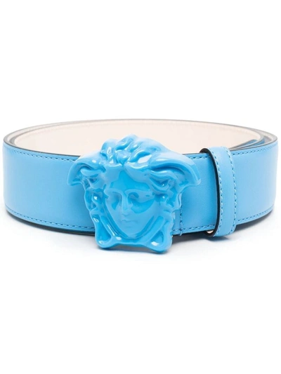 Shop Versace Men's Light Blue Leather Belt