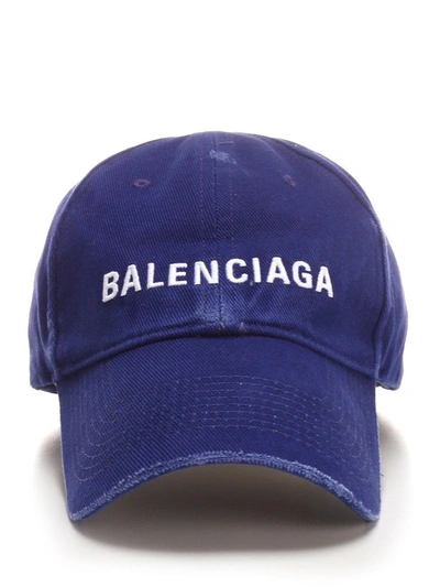 Shop Balenciaga Men's Blue Cotton Hat