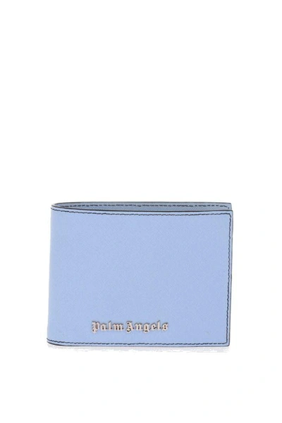 Shop Palm Angels Men's Light Blue Leather Wallet