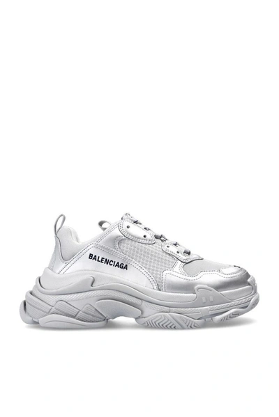 Shop Balenciaga Women's Silver Leather Sneakers