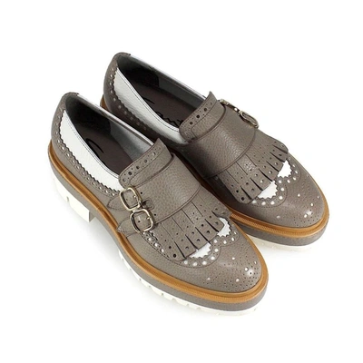 Shop Santoni Women's Grey Leather Monk Strap Shoes