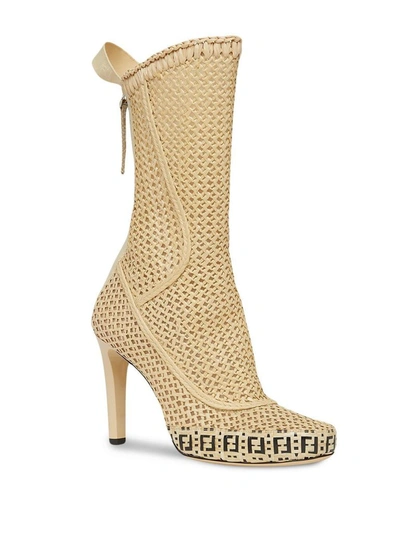 Shop Fendi Women's Beige Linen Ankle Boots