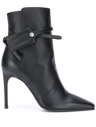 Shop Off-white Women's Black Leather Ankle Boots