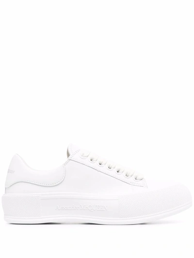 Shop Alexander Mcqueen Women's White Leather Sneakers