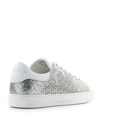 Shop Emporio Armani Women's Silver Leather Sneakers