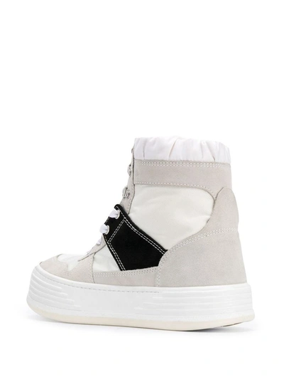 Shop Palm Angels Men's Beige Leather Hi Top Sneakers