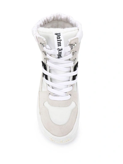 Shop Palm Angels Men's Beige Leather Hi Top Sneakers