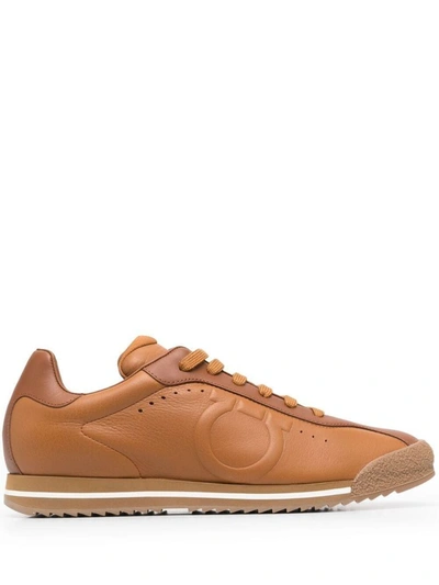 Shop Ferragamo Salvatore  Men's Brown Leather Sneakers