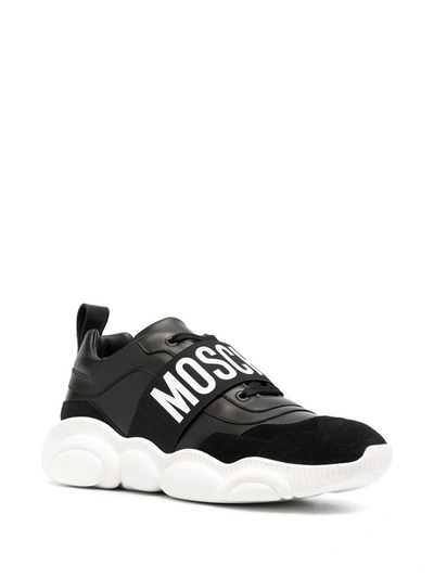 Shop Moschino Men's Black Leather Sneakers