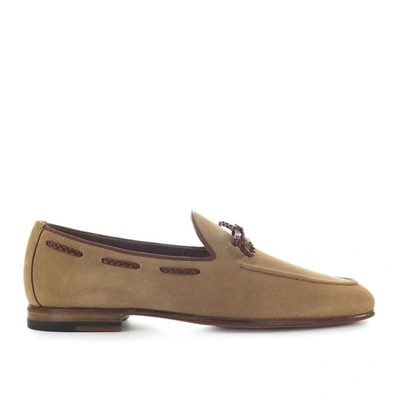 Shop Santoni Men's Beige Suede Loafers