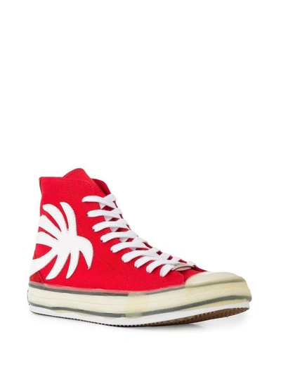 Shop Palm Angels Men's Red Cotton Hi Top Sneakers