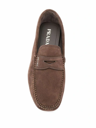 Shop Prada Men's Brown Suede Loafers