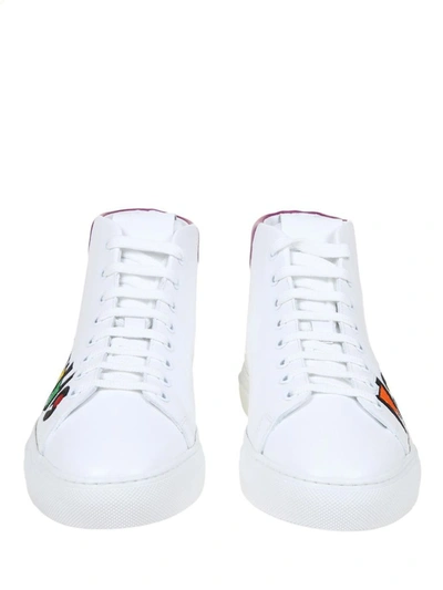 Shop Moschino Men's White Leather Hi Top Sneakers