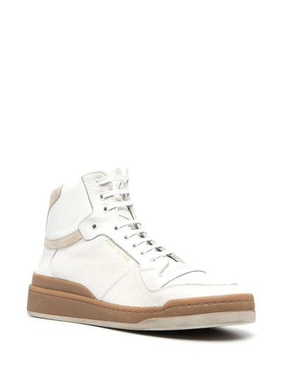 Shop Saint Laurent Men's White Leather Hi Top Sneakers