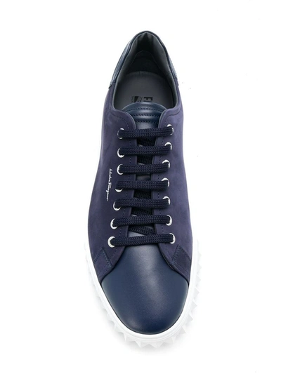 Shop Ferragamo Salvatore  Men's Blue Leather Sneakers