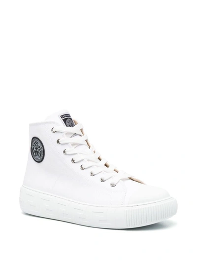 Shop Versace Men's White Cotton Hi Top Sneakers