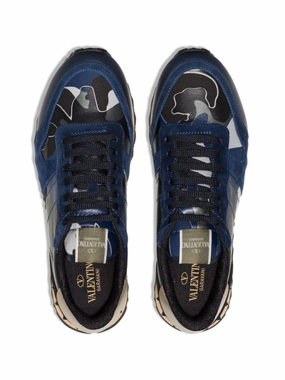 Shop Valentino Garavani Men's Blue Leather Sneakers