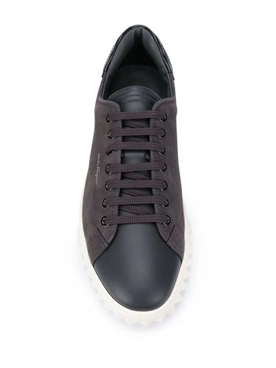 Shop Ferragamo Salvatore  Men's Grey Leather Sneakers In Black