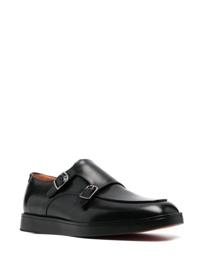 Shop Santoni Men's Black Leather Monk Strap Shoes