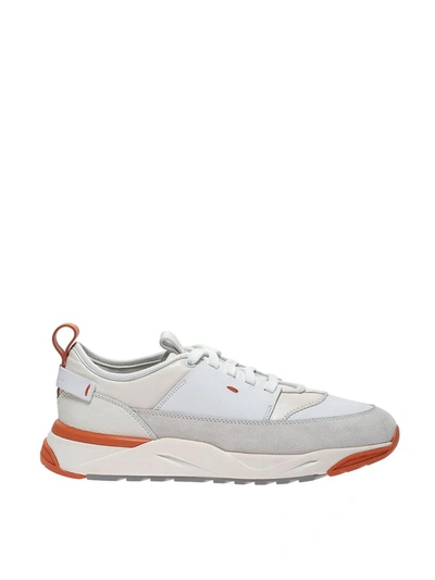 Shop Santoni Men's White Leather Sneakers