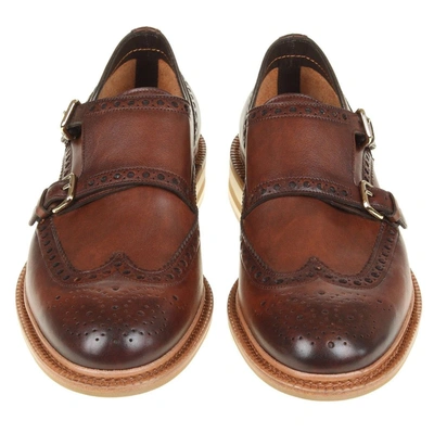 Shop Santoni Men's Brown Leather Monk Strap Shoes