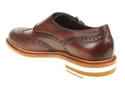 Shop Santoni Men's Brown Leather Monk Strap Shoes