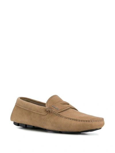 Shop Prada Men's Beige Suede Loafers