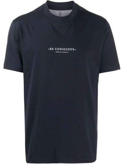 Shop Brunello Cucinelli Men's Blue Cotton T-shirt