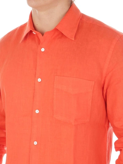 Shop Aspesi Men's Orange Linen Shirt