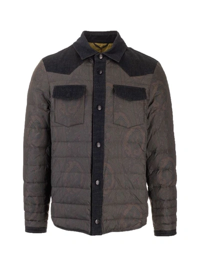 Shop Etro Men's Grey Polyamide Down Jacket